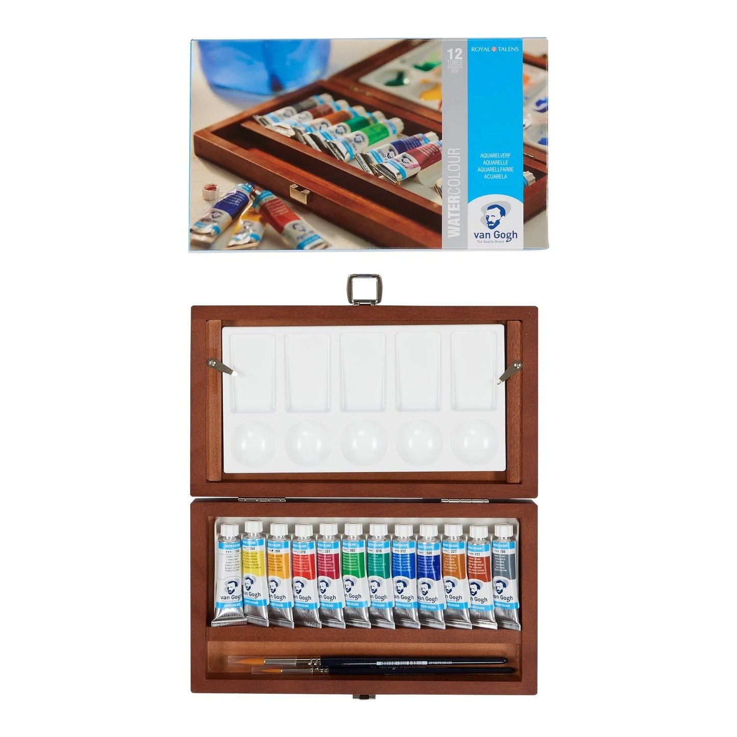 Van Gogh Waterverf set 12 tubes basis kleuren Aquarelverf houten box met penselen