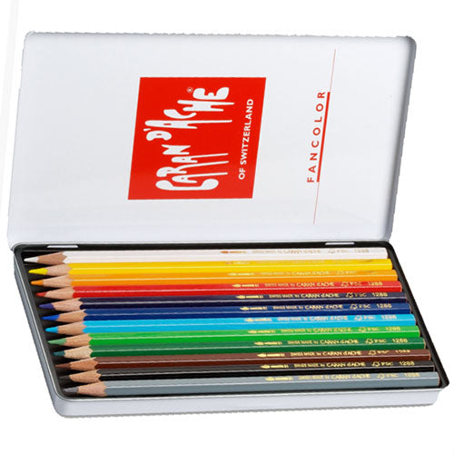 Fancolor potloden metalen doos 12 kleuren set Caran D'Ache