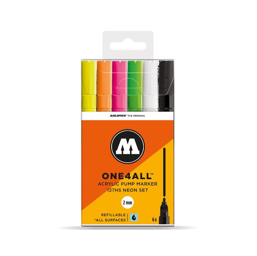 127HS Neon Set - 2mm (6x) Molotow One4All Acryl Marker