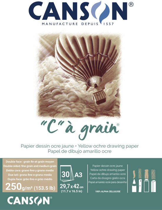 Canson C' a Grain Toned A3 250 gr. Tekenblok gelijmd 30 vel Okergeel