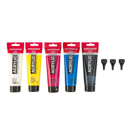 Amsterdam Acrylverf set Primary 5x120ml +3 doseertuiten