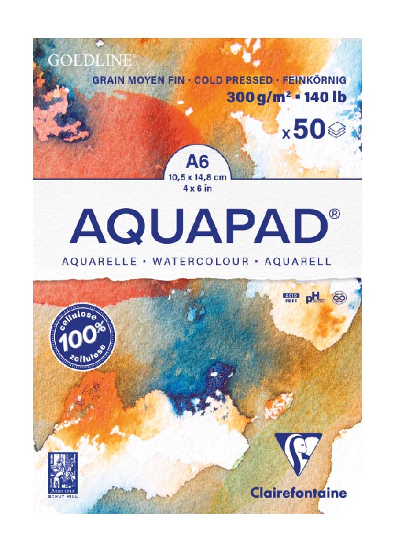 Aquapad 300 gr. 10,5 x 14,8 cm Blok A6 (50 vellen) Aquarelpapier Clairefontaine