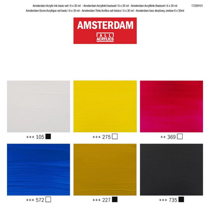 Acryl Inkt Basis set 6x30 ml Amsterdam