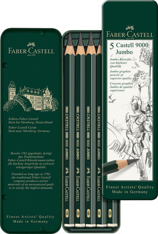 Grafiet Potloden Set 5 in blik Castell 9000 jumbo