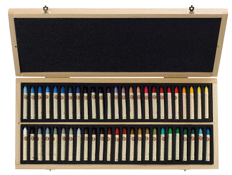 Set  50 pastels houten kofferOliepastels Sennelier