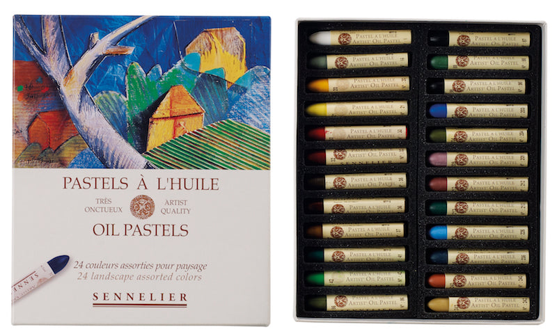 Set  24 "Landschappen"   kartonnen doos Oliepastels Sennelier