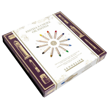 Mooie set Oliepastels met Basis kleuren (12), Papier, Rubber Penseel en doekje IN Box Sennelier