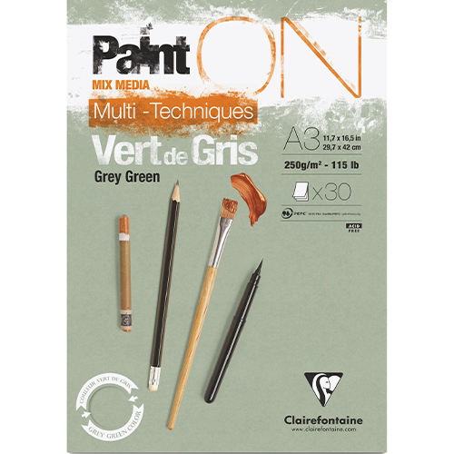 Paint-On A3 30 vel Grijs Groen papier 250gr Clairefontaine