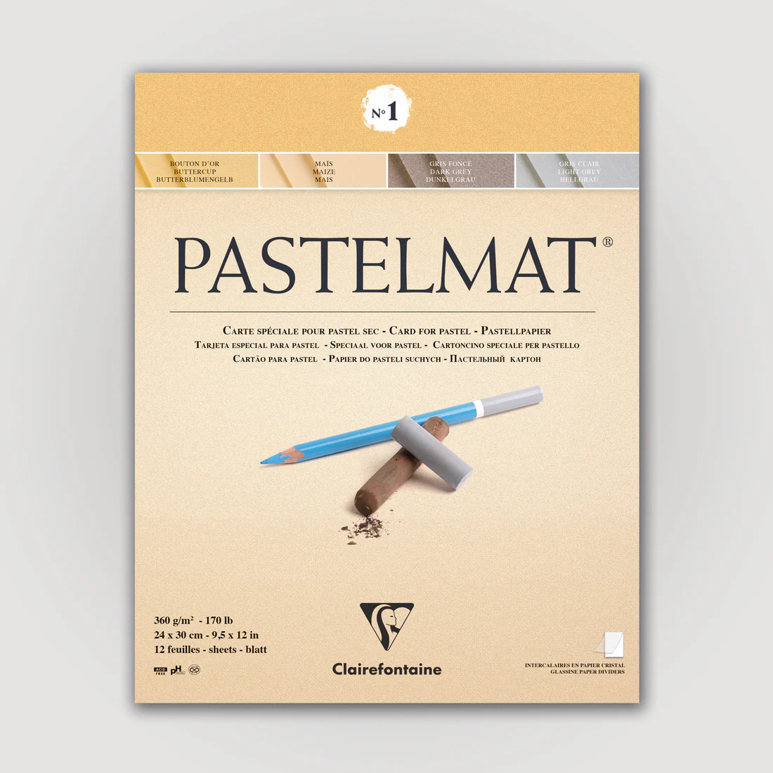 Pastelmat No. 1 (Creme/grijs) 360gr 30x40 Clairefontaine Gekleurd Pastelpapier