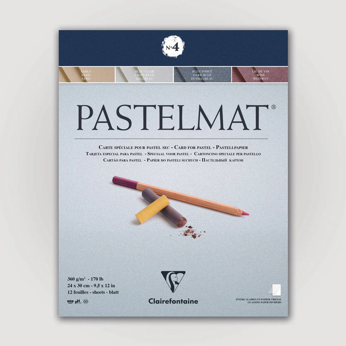 Pastelmat No. 4 (Blauw) 360gr 24x30 Clairefontaine Gekleurd Pastelpapier