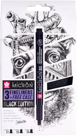 Pigma Micron 3 set Fineliners ZWART Sakura