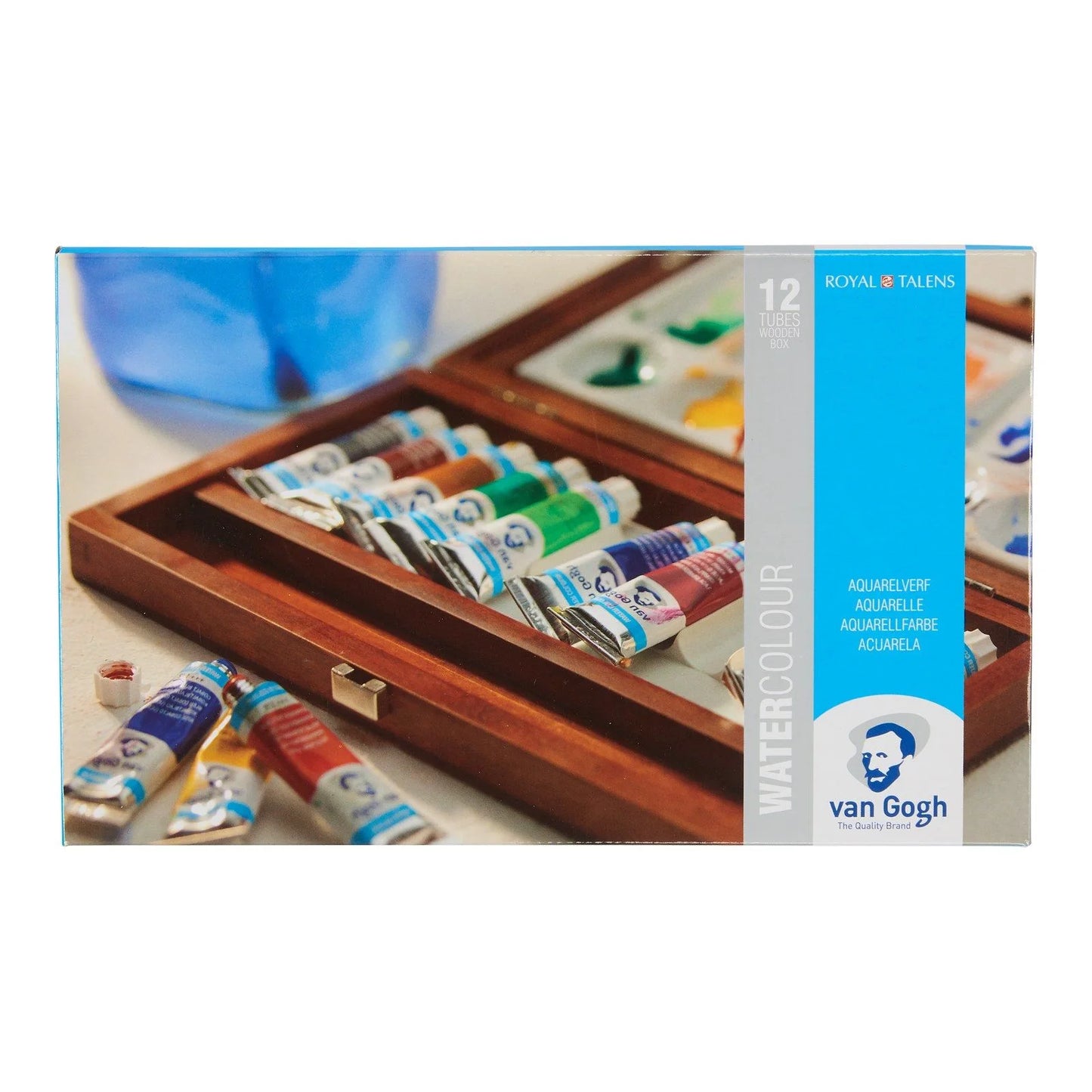 Van Gogh Waterverf set 12 tubes basis kleuren Aquarelverf houten box met penselen