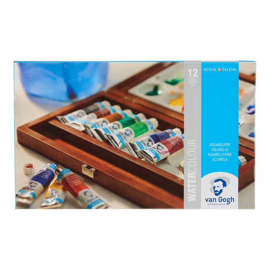 Van Gogh Waterverf set 12 tubes basis kleuren Aquarelverf houten box met penselen