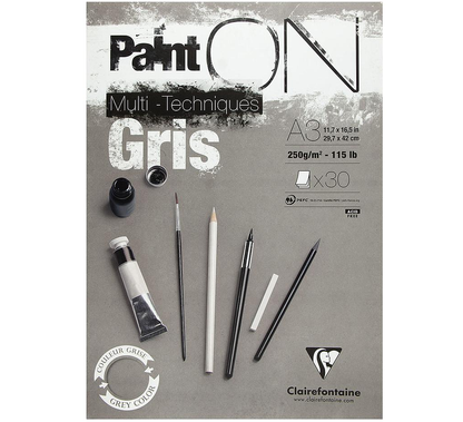 Paint-On A3 30 vel Grijs papier 250gr Clairefontaine