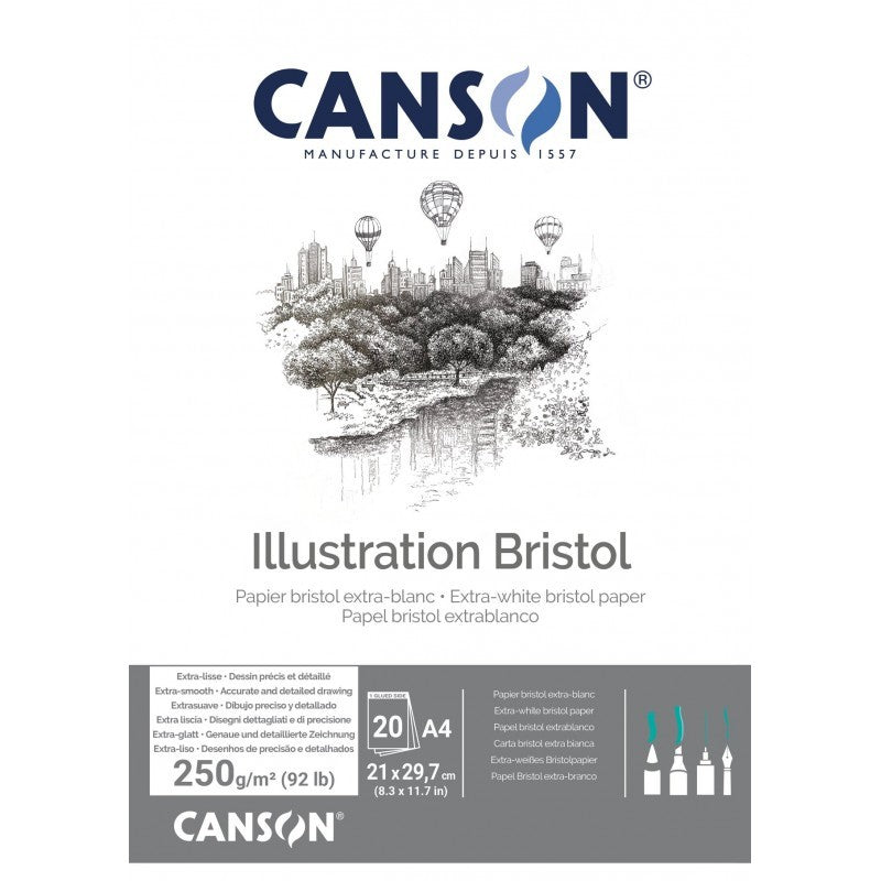 Bristol (Illustration) A4 12 vel wit, glad en dik (250 gr) Papier Canson Blok