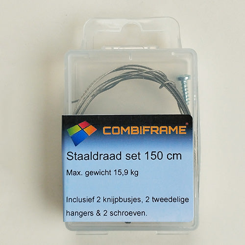 Middelgroot ophangsetje - (bak)lijst of doek ophangen met staalkabel (150 cm)