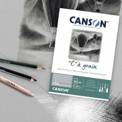 Canson C' a Grain Toned A4 250 gr. Tekenblok gelijmd 30 vel Grijs