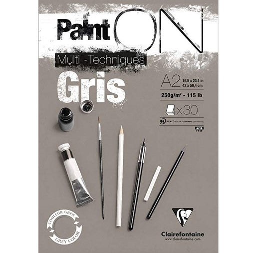 Paint-On A2 30 vel Grijs papier 250gr Clairefontaine