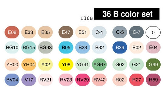 Copic Ciao set, 36 kleuren set B