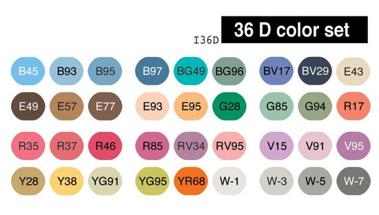 Copic Ciao set, 36 kleuren set D