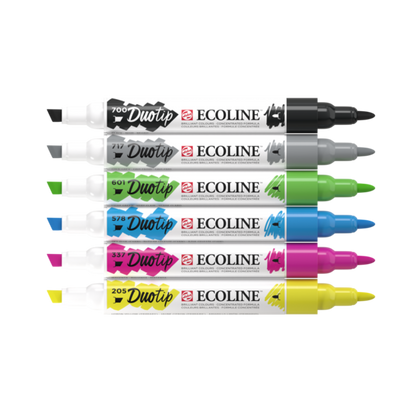 Ecoline brushpen set 6 Basiskleuren Duotip