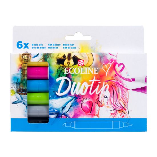 Ecoline brushpen set 6 Basiskleuren Duotip