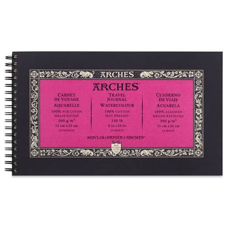 Schetsboek aquarelpapier Arches(15x25cm), 300 grams 15 vellen Ringband