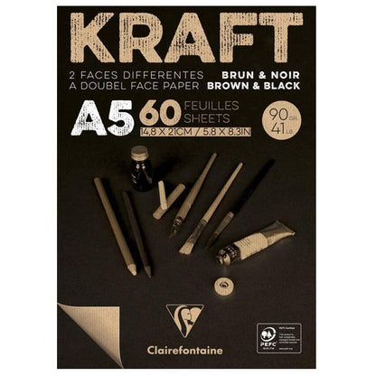 KRAFT zwart/bruin papier A5 60vel 90gr Clairefontaine