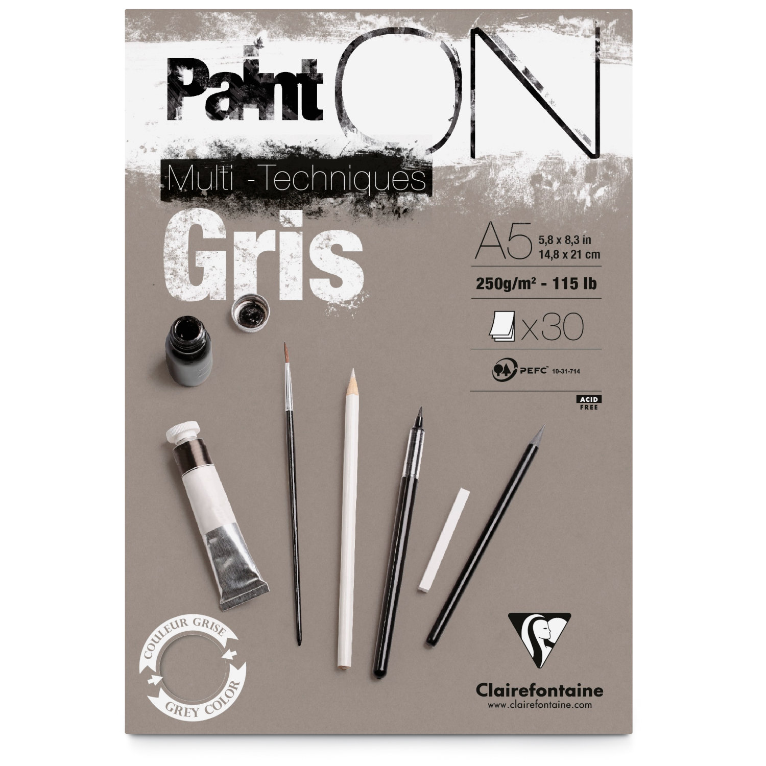 Paint-On A5 30 vel Grijs papier 250gr Clairefontaine