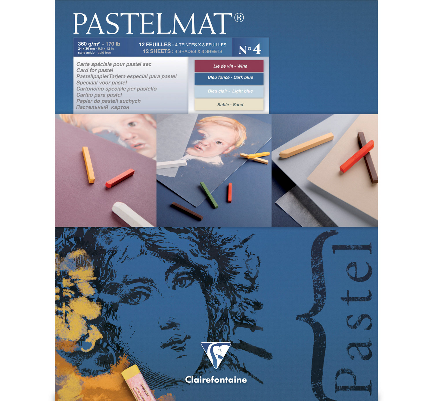 Pastelmat No. 4 (Blauw) 360gr 24x30 Clairefontaine Gekleurd Pastelpapier