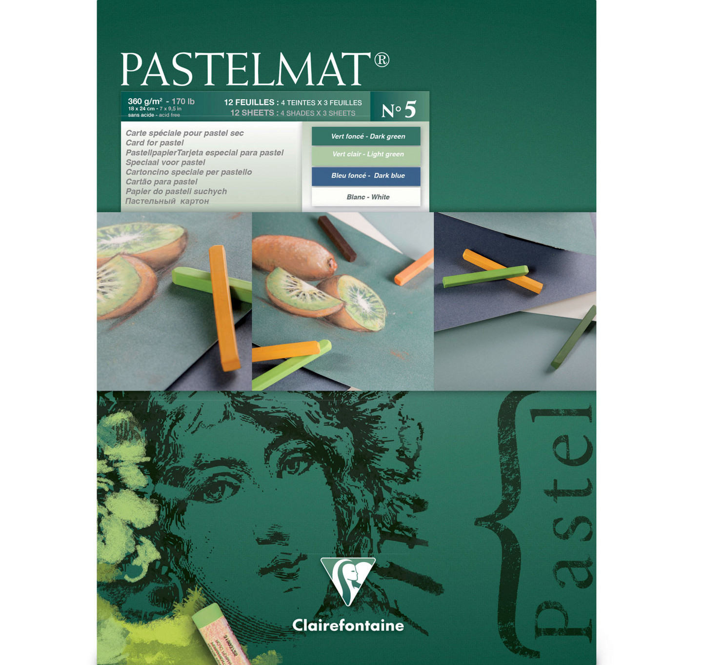 Pastelmat No. 5 (Groen) 360gr 18x24 Clairefontaine Gekleurd Pastelpapier