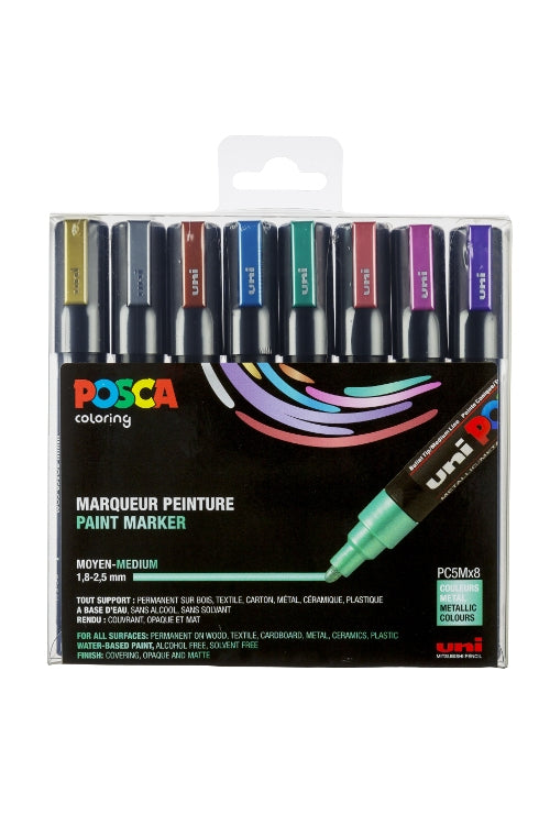 Posca PC5M/8METAL09 set medium punt verf stiften