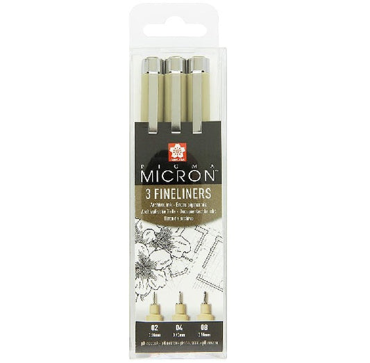 Pigma Micron 3 Set Fineliners ZWART Sakura 02 04 08