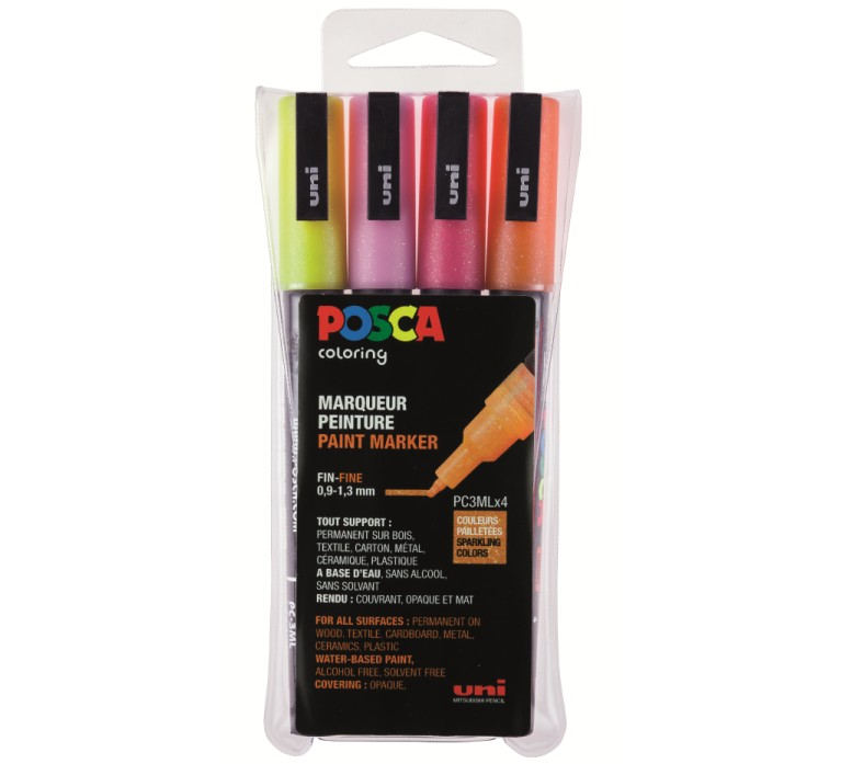 Posca PC3M Glitter 4 set warme tinten verf stiften