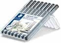 Staedtler pigment liner set van 8 stuks (0,05 / 0,1 / 0,3 / 0,5 / 0,7 / 1,0 / 1,2 MM & beitelpunt)