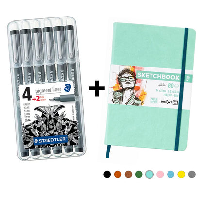 Set fineliners Staedtler 6 stuks met Darwi Schetsboek A5