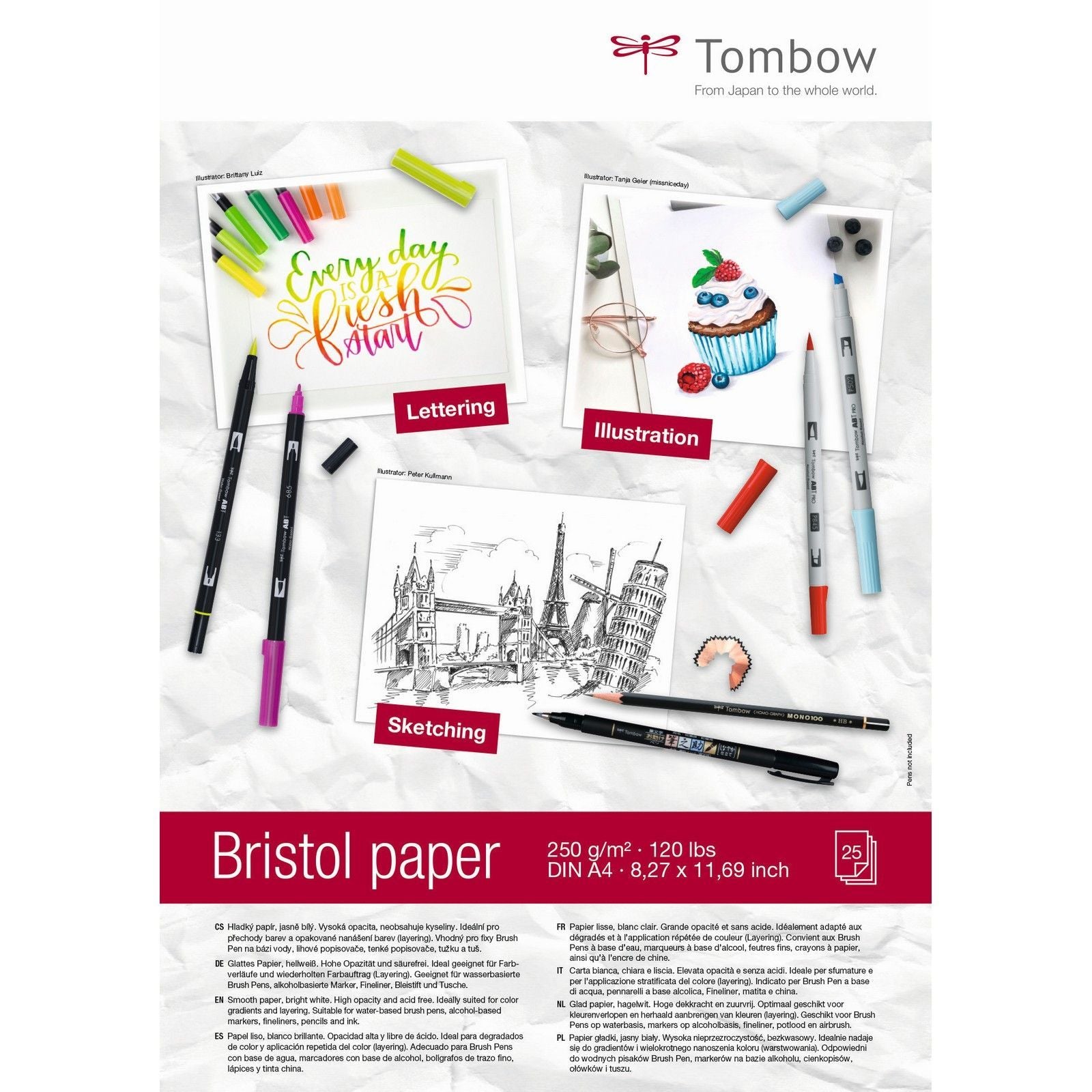 Bristol blok A4 25 vel extra wit en glad (250 gr) Tombow