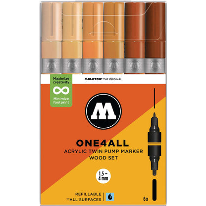 Twin Marker Wood Set (6x) One4All Molotow Acryl Marker